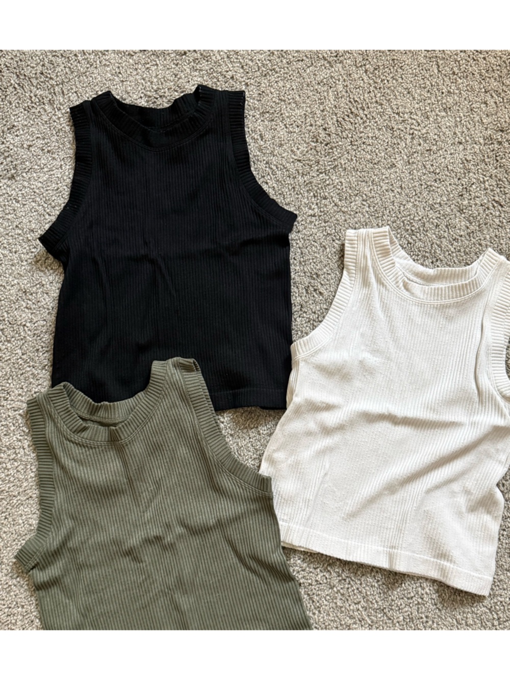 Aura Ribbed Tank Trio in Black, Olive, and Cream